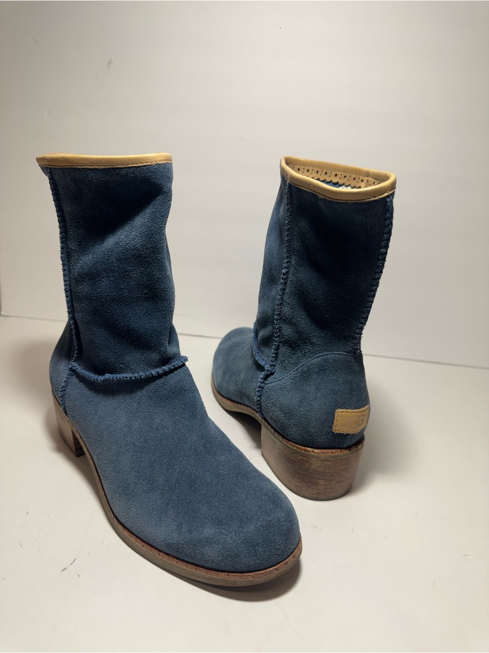 UGG Boots Cyrindra Blue Suede Slip On Round Toe Ankle Booties Size  8